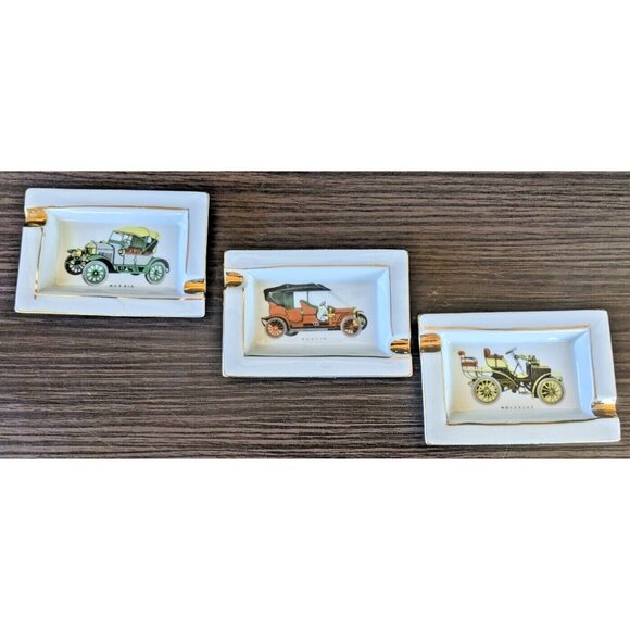 3 Vintage Hand Painted Car Ashtrays - Morris Austin Wolseley ESD Japan Gold Rim - Picture 8 of 8